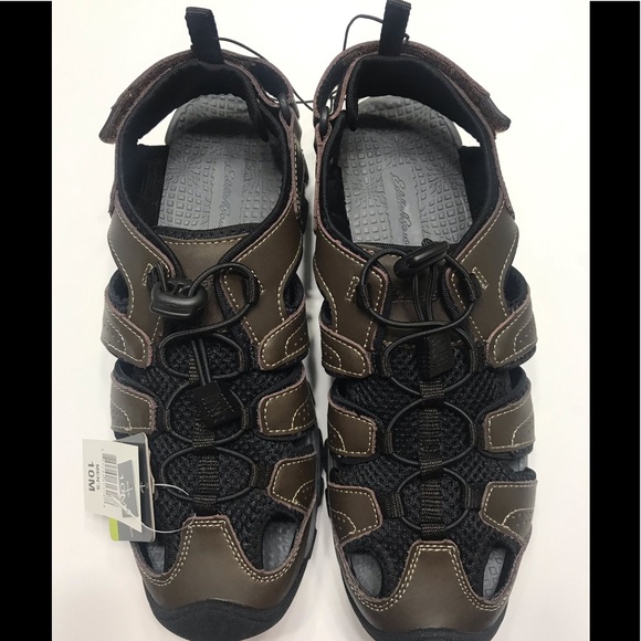 NEW Eddie Bauer Leather Men’s bump tie Hiking Outdoor sandals brown Size 13 - Picture 1 of 8